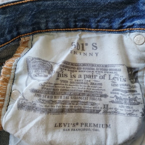Levi 501 Skinny Button Fly Jeans. Distressed, Size W28 L28 - Picture 7 of 9